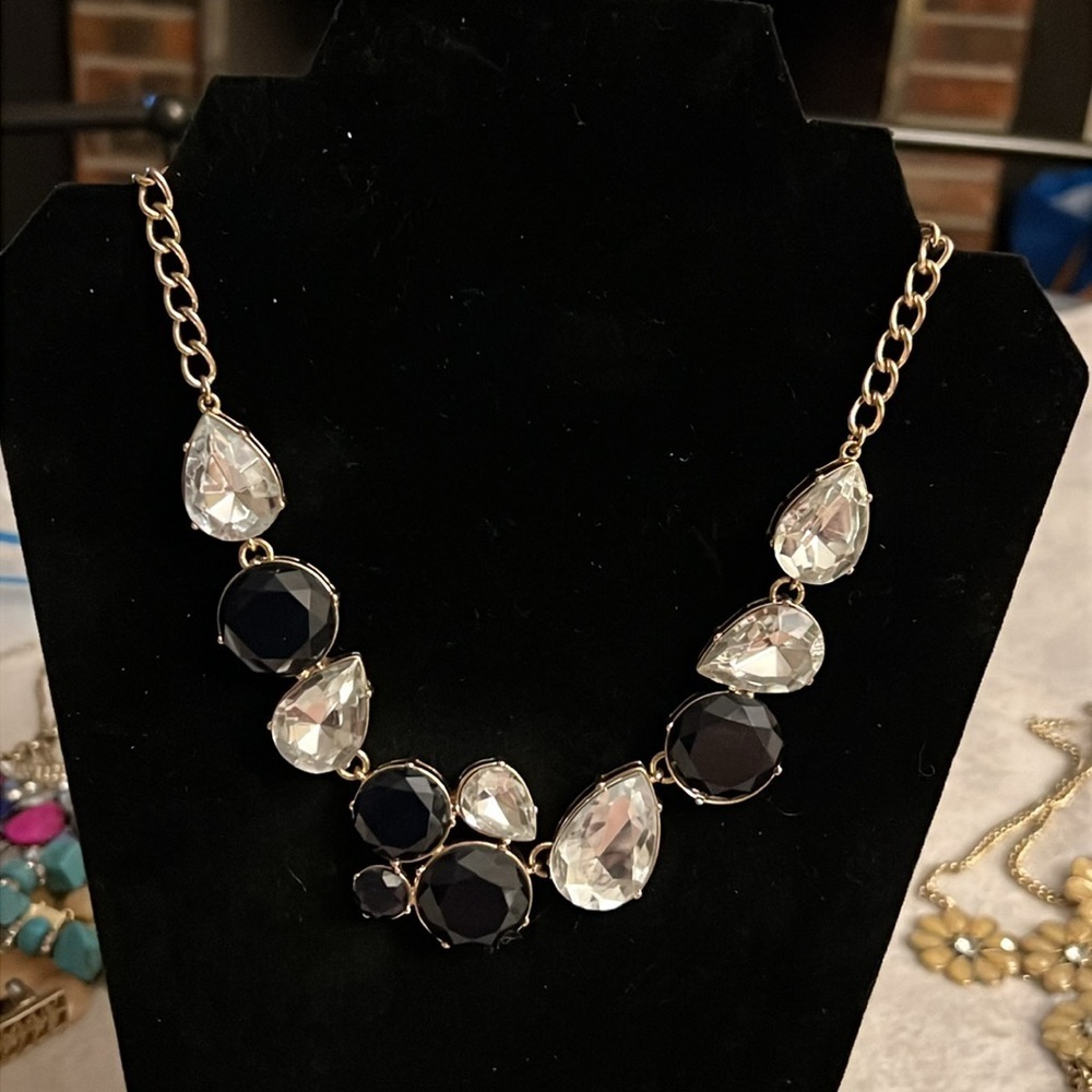J.Crew Statement Necklace with Navy & Clear Crystals - Picture 2 of 5